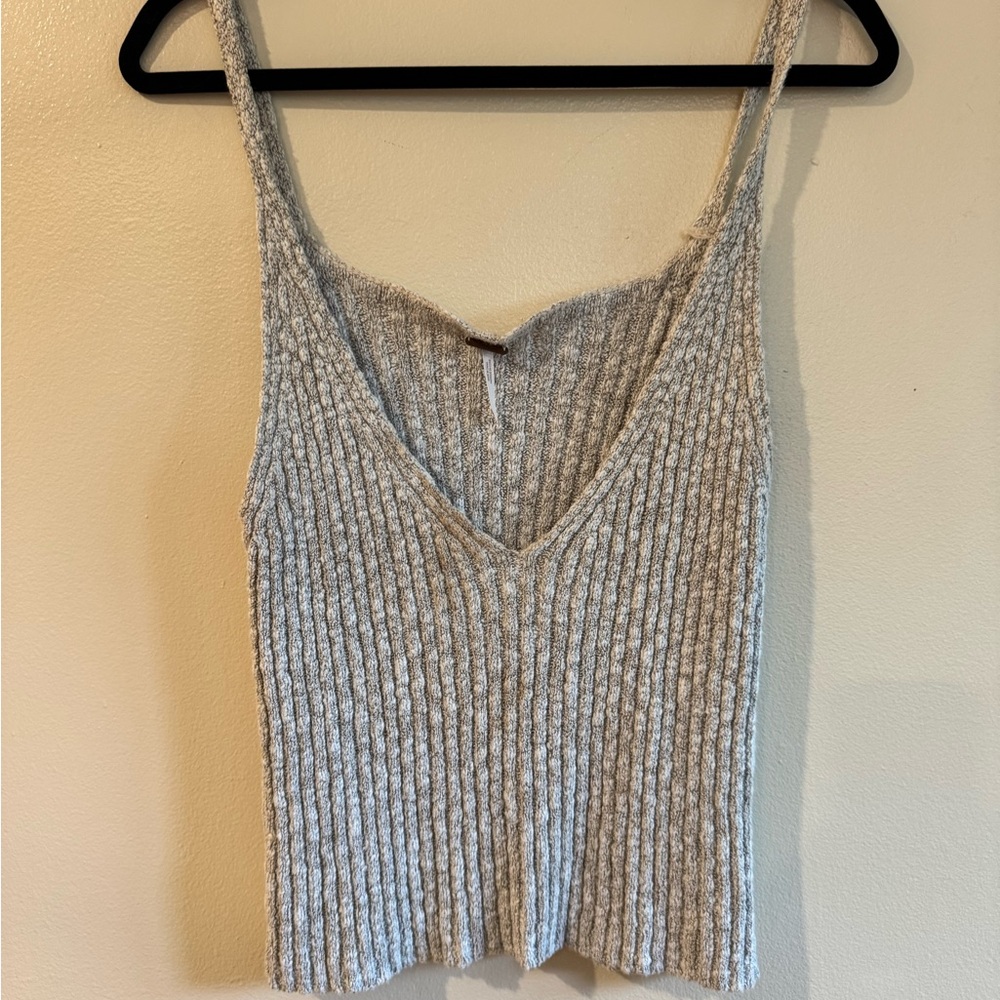 Free People Gray Ribbed Knit Tank Top